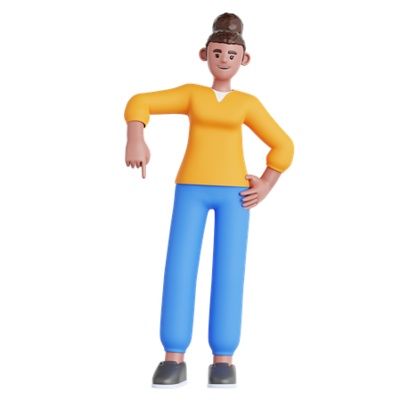 Woman Pointing Down  3D Illustration