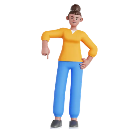 Woman Pointing Down  3D Illustration