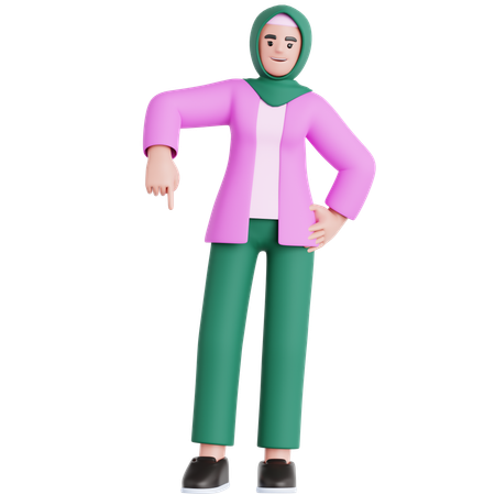 Woman Pointing Down  3D Illustration