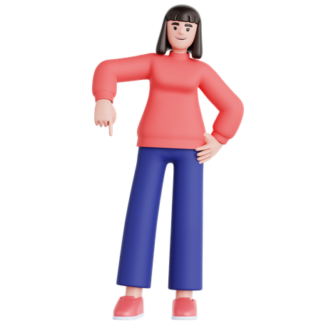 Woman Pointing Down  3D Illustration