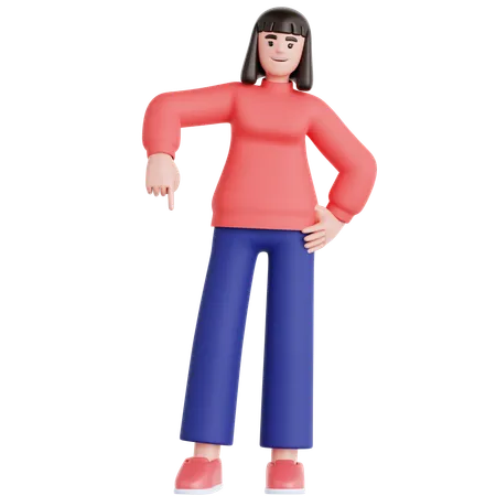 Woman Pointing Down  3D Illustration