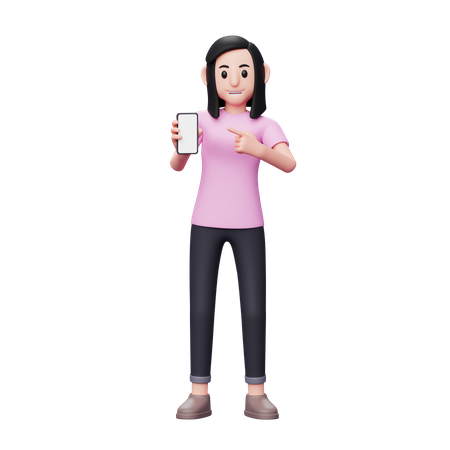 Woman pointing finger at phone screen  3D Icon
