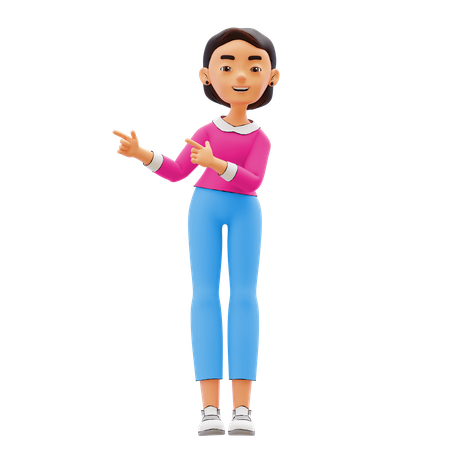 Woman pointing fingers on left side  3D Icon