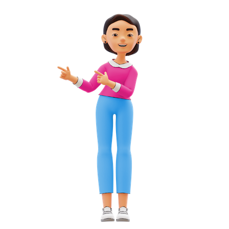 Woman pointing fingers on left side 3D Illustration