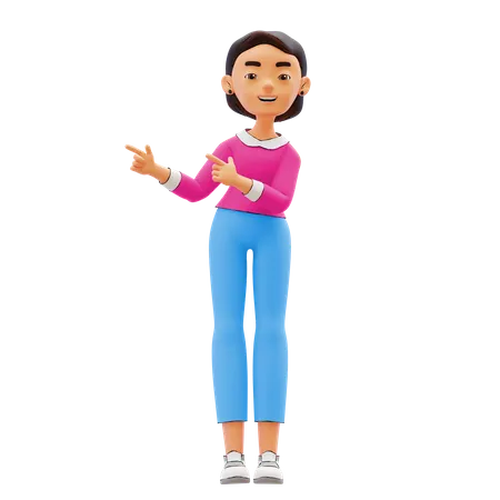 Woman pointing fingers on left side 3D Illustration
