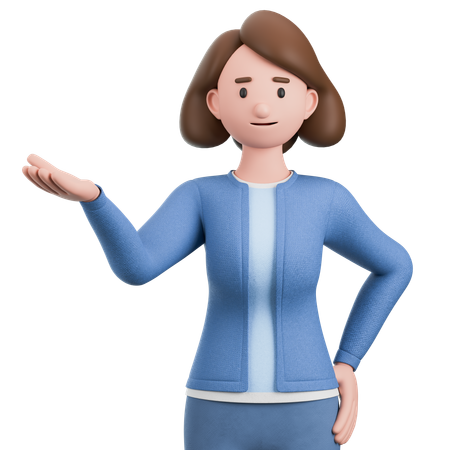 Woman Pointing Hand To Introduce Something  3D Illustration