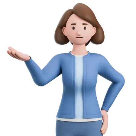 Woman Pointing Hand To Introduce Something  3D Illustration