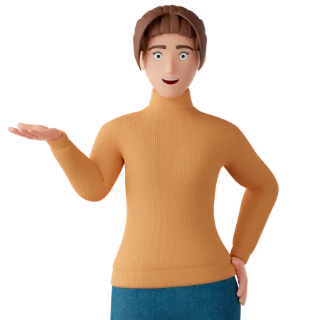 Woman Pointing Hand To Introduce Something  3D Illustration