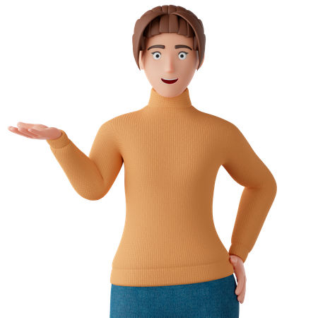 Woman Pointing Hand To Introduce Something  3D Illustration