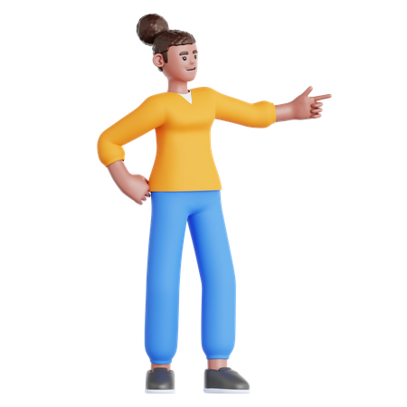 Woman Pointing Left  3D Illustration