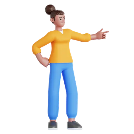 Woman Pointing Left  3D Illustration