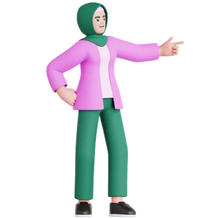 Woman Pointing Left  3D Illustration