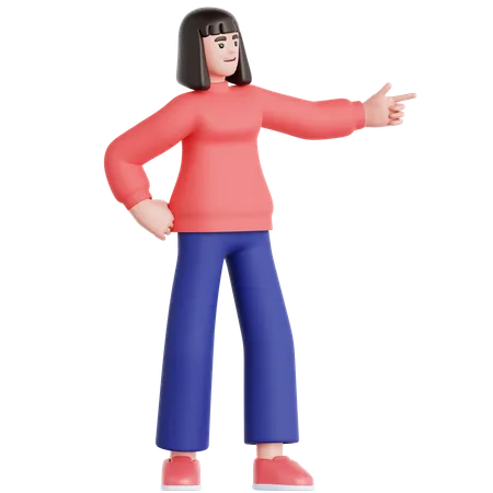 Woman Pointing Left  3D Illustration