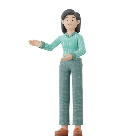 Woman Pointing Left Side 3D Illustration