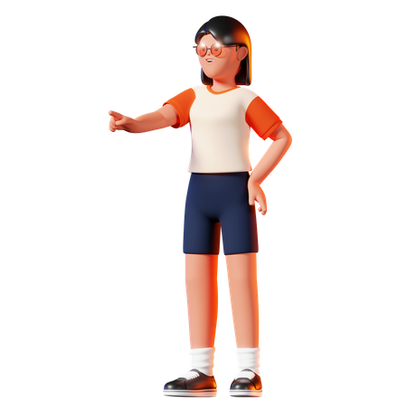 Woman Pointing Pose  3D Illustration