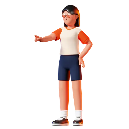 Woman Pointing Pose  3D Illustration