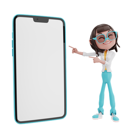 Woman pointing Smartphone  3D Illustration