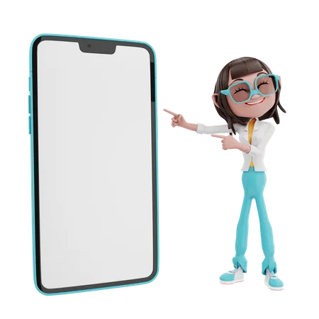 Woman pointing Smartphone  3D Illustration