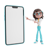 3d girl pointing smartphone logo