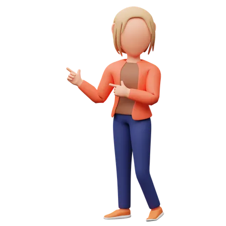 Woman Pointing Something Left  3D Illustration