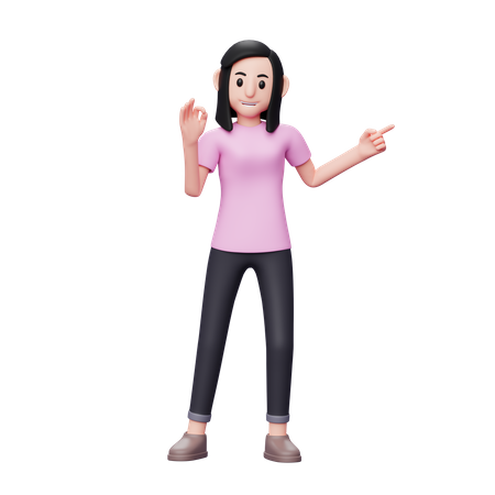 Woman Pointing Something on her right side  3D Illustration