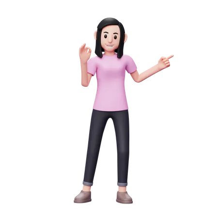 Woman Pointing Something on her right side  3D Illustration