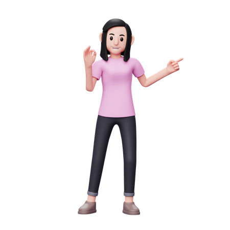 Woman Pointing Something on her right side 3D Illustration