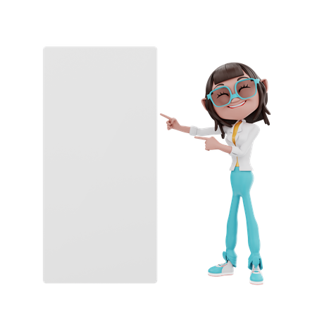 Woman pointing to a blank board 3D Illustration