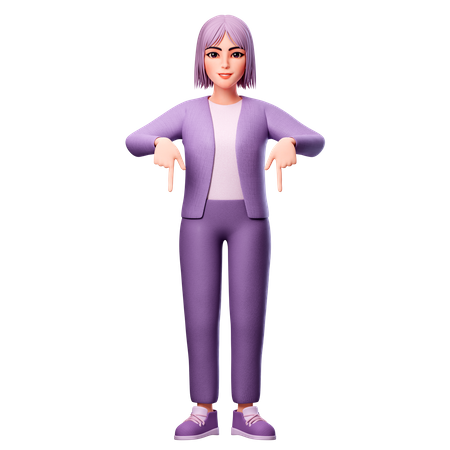 Woman Pointing To Down Side Using Both Hand  3D Illustration