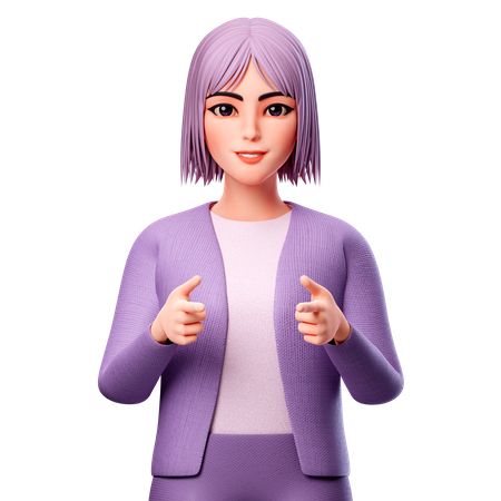 Woman Pointing To Front Side  3D Illustration