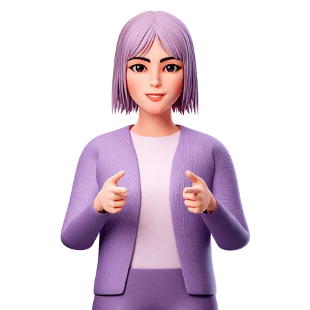 Woman Pointing To Front Side  3D Illustration