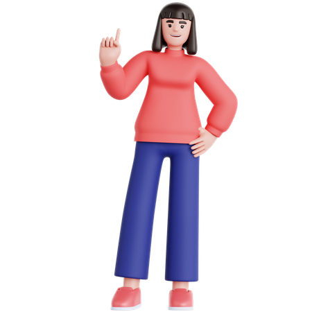 Woman Pointing Up  3D Illustration