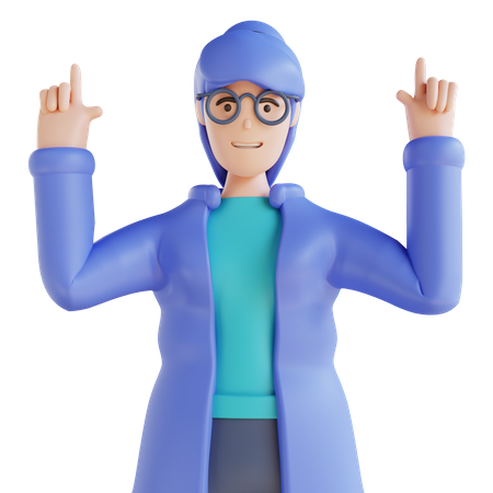 Woman pointing up with his two hand  3D Illustration