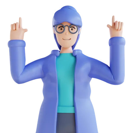 Woman pointing up with his two hand  3D Illustration