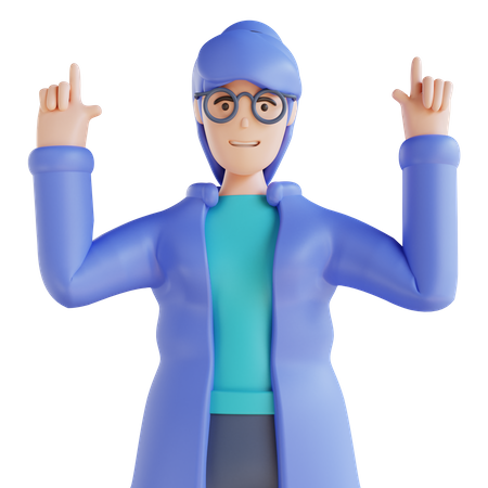 Woman pointing up with his two hand 3D Illustration