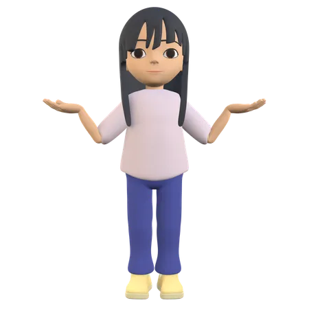 3 D Woman Character Poses Ignorantly With Both Hands Raised 3D Illustration