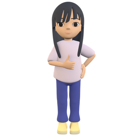 Woman Posing Giving Thumbs Up While Holding Waist  3D Illustration