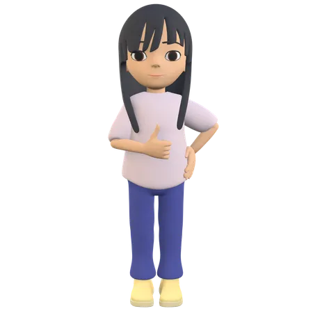 3 D Woman Character Posing Giving Thumbs Up While Holding Waist 3D Illustration