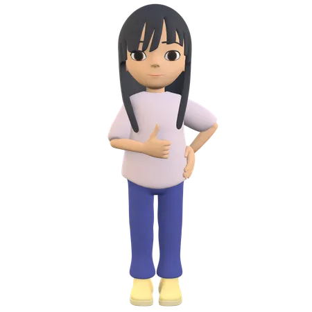 Woman Posing Giving Thumbs Up While Holding Waist  3D Illustration