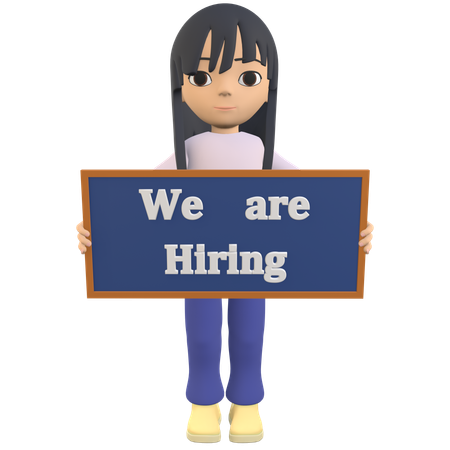Woman Posing Holding A Sign That Says We Are Hiring  3D Icon