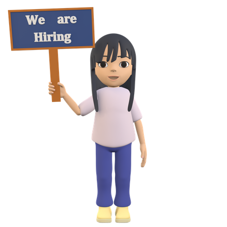 Woman Posing Holding A Sign That Says We Are Hiring  3D Icon