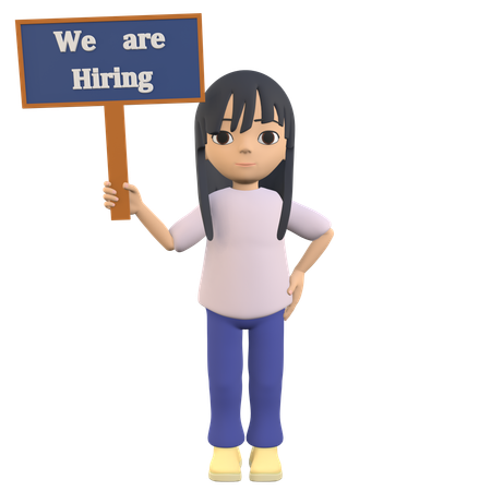 Woman Posing Holding A Sign That Says We Are Hiring  3D Icon