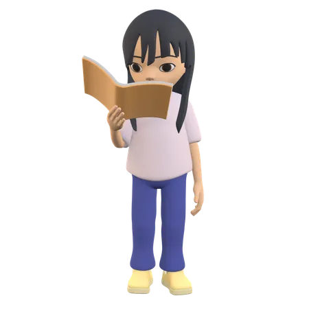 3 D Woman Character Posing Holding While Reading A Book 3D Illustration