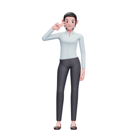 Woman Posing Peace Finger On Cheek  3D Illustration