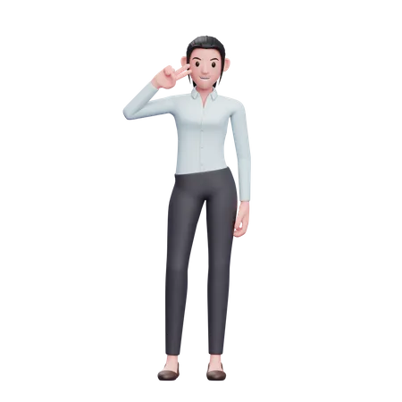 Woman Posing Peace Finger On Cheek  3D Illustration