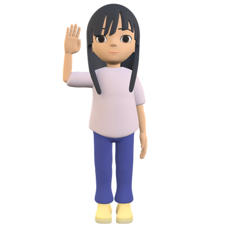 Woman Posing Raising Her Hand As If Greeting  3D Illustration