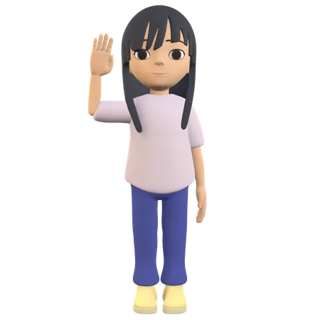 3 D Woman Character Posing Raising Her Hand As If Greeting 3D Illustration