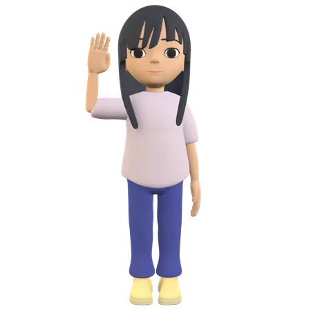 Woman Posing Raising Her Hand As If Greeting  3D Illustration