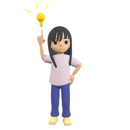 Woman Posing Raising Her Index Finger With A Lamp Above Her As If She Has An Idea  3D Illustration