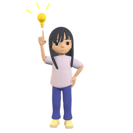 Woman Posing Raising Her Index Finger With A Lamp Above Her As If She Has An Idea  3D Illustration